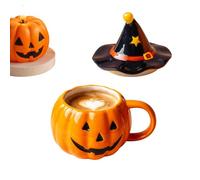 Generico Halloween Coffee Mug - 320ml Pumpkin Ceramic Cup with Lid