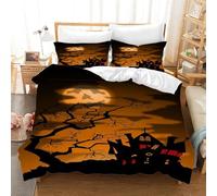 Generico Halloween Copripiumini Matrimoniale, Castello Nero Biancheria da Letto in Microfibra, Set da 3 Pezzi con 2 Federe, Chiusura con Cerniera (260x240 cm) AK2592