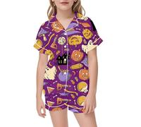 Generico Halloween Costume Pigiama per Bambini,Halloween Famiglia Set Abiti Casual Adolescenti Completo Top Pantaloni Camicia Abbinato Stampa di Regalo Bambini 1-12 Anni