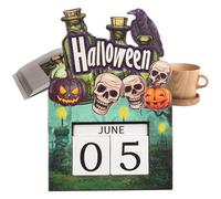 Generico Halloween Countdown - 5.71x3.94x1.34 Inches, Adjustable 2025 Wooden Calendar Blocks | Festival Advent Craft for Bedroom Vacation Party Kitchen Classroom