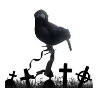 Generico Halloween Crow Realistico - Crows Neri Realistici | Halloween Raven Birds | 2025 Grande Corvo Piumato Nero In Piedi Con Fascia Elastica Per Esterno In Pietra Tomba Sulla Spalla Infestata