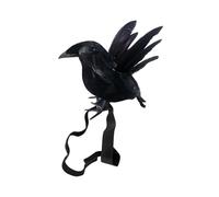 Generico Halloween Crow Realistico - Crows Neri Realistici | Halloween Raven Birds | 2025 Grande Corvo Piumato Nero In Piedi Con Fascia Elastica Per Esterno In Pietra Tomba Sulla Spalla Infestata
