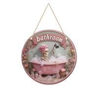 Generico Halloween Door Decor, Skeleton Wall Sign, Wooden Hanging Plate, Weather Resistant Round Rustic Design for Haunted House Mantel Porch Wall Accent Halloween, 7.87x7.87 Inches