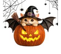 Generico Halloween Figurine Witch Cat, Pumpkin Sculpture With LED Light