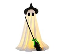 Generico Halloween Ghost Decoration | Glowing Spooky Scary Battery Operated | 3 AA Batteries 145x80cm/57.09x3 Light Up Halloween Ghost With Witch Broom For Indoor Outdoor Porch Patio Backyard