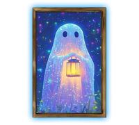Generico Halloween Ghost Wall Art, Luminous Ghosts Posters, Wooden Framed, 100g Artwork Pictures for Bathroom Bedroom Kitchen Haunted House Party Decoration, 11.81x7.87 Inches