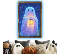 Generico Halloween Ghost Wall Art, Luminous Ghosts Posters, Wooden Framed Artwork, Glow-in-the-Dark Design, High-Quality Print for Bathroom, Bedroom, Kitchen, Haunted House, and Party Decoration