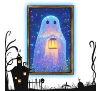 Generico Halloween Ghost Wall Art, Luminous Poster Prints, Wooden Framed Artwork, Glow-in-the-Dark Effect, Spooky and Decorative for Bathroom, Bedroom, Kitchen, Haunted House, Party Decor