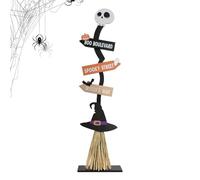 Genérico Halloween-Hexenbesen-Deko | Hexenbesen-Holzschild als Dekoration | Gruselige Wohnaccessoires für, Rasen, Garten, Terrasse, Wand, Schlafzimmer, Wohnung, drinnen und draußen, Feier