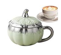 Generico Halloween Mug - Pumpkin Shaped Mug With Lid, Pumpkin Latte Mugs, Cute Ceramic Cup, Pumpkins Halloween Mugs, Gothic Halloweens Mugg | Coffee Mugg Fall Autumn Soup Bowl For Home Drinking