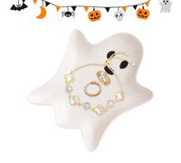 Generico Halloween Plates, Ceramic Cute Ghost Jewelry Dish Tray, 5.2x4.45x0.67 Inches Seasonal Decor for Living Room, Dressing Table, Bedroom, Dining, Thanksgiving Dinner Serving