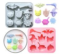 Genérico Halloween Silicone Molds - 2 pezzi Spooky Baking Molds | Cat, Bat, Ghost, Skull, Pumpkin, Cobweb, Cauldron Shapes For Halloween Chocolate Cookie Fondant Ice Cream Bar Decorations