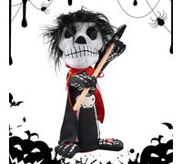 Generico Halloween Skeleton Figure, Posable Skeleton with Glowing Eyes And Sound Effects, Scary Indoor Haunted House Decoration, Desk, Home, Party, Festival Activities, 16x14x31cm Black