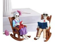 Generico Halloween Skeleton Figurines, Skull Rocking Chair Statue, 2.76 Inches Resin Skeleton Couple Reading Ornament, Spooky Home Decor for Shelf Table, Bookshelf, Mantel, Bedroom