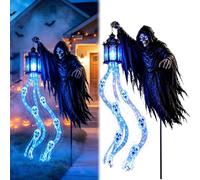Generico Halloween Soul Harvester Animated Garden Light, Solar Powered Grim Reaper Yard Stake with Flowing Blue LED Ghost Effect, Waterproof Spooky Light for Pathway & Graveyard Decor
