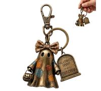Generico Halloween Spirit Boo Crew Ghost Keychain, Spooky Patchwork Ghost Charm Key Ring, Vintage Ghost Pendant for Keys, Backpacks