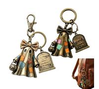 Generico Halloween Spirit Boo Crew Ghost Keychain,Vintage Patchwork Bag Charm Key Ring,Cute Whimsy Halloween Keychain For Backpack Purse Handbag Keys，A BB