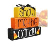 Generico Halloween Tray Decorations, Wooden Block Candy Signs, Tiered Tray Displays, Festive Table Décor for Living Room, Shelf, Cabinet, den, Bedroom, Bookshelf, 7.87x5.91x1.57 Inches