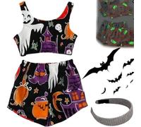 Generico Halloween Vest Pajamas Set, Spooky Glow in The Dark Pajamas for Women Set, Cute Cozy Flannel Pumpkin Pajama And Shorts