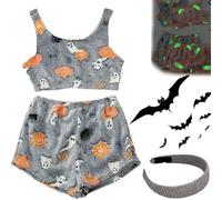 Generico Halloween Vest Pajamas Set, Spooky Glow in The Dark Pajamas for Women Set, Cute Cozy Flannel Pumpkin Pajama And Shorts