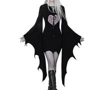 Generico Halloween Vestito Donna Vintage Curvy Vestito Da Steampunk Medievale Con Maniche a Pipistrello Costumi Di Halloween Horror Rinascimentale Abito Da Vampiro Sexy Cosplay Costume Da Strega