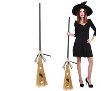 Generico Halloween Witch Broom | Evil Witchs Broomstick | Wooden Style Halloweens Horror | Hallooween Fancy Dress Costume Accessory for Masquerade Dress Up Decoration