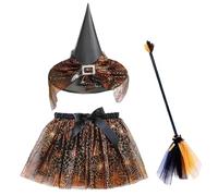 Generico Halloween Witch Costume, Witch Cosplay Set, Costume Accessories With Broom Skirt, Elastic Fit Dress Kit for Kids Party Masquerade Stage Performance Photoshoot Events