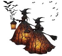 Generico Halloween Witch Lamp, Stained Gothic Witch Hat LED Night Light, Spooky Decorative Standing Night Light, Witc Figurine Lights for Home Shelf, Mantels, Indoor, Tabletop, Party (2Pcs)