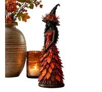 Generico Halloween Witch Statue - Resin Autumn Figurine | Leaves Gown Decor