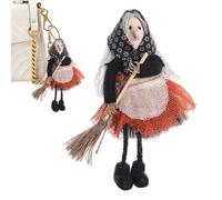 Generico Halloween Witch Tree Ornament - Handmade Fabric Figurine, Decorative Pendant for Wall | Doll with Apron And Broom Classic Collectible Statue, Holiday Home Decoration Seasonal Party Setup