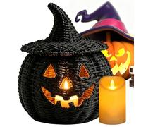 Generico Halloween Woven Seagrass Pumpkin Decor with LED Candle
