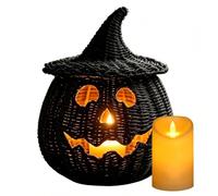 Generico Halloween Woven Seagrass Pumpkin Decor with LED Candle