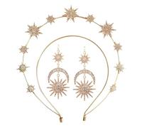 Generico Halo Crown Headband, Rhinestone Wedding Costume With Earrings, Handmade Goddess Headpiece, Elegant Bridal Hair Band, Festival & Photoshoot Accessory For Weddings & Special Events
