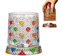 Generico Hand Painted Embossed Rotating Whiskey Glass, Old Fashioned Luxury Crystal Tumbler with Smooth Spin Design, Koi and Lotus Pattern Glass for Bourbon,Scotch,Liquor and Cocktail