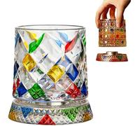Generico Hand Painted Embossed Rotating Whiskey Glass, Old Fashioned Luxury Crystal Tumbler with Smooth Spin Design, Koi and Lotus Pattern Glass for Bourbon,Scotch,Liquor and Cocktail