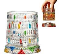 Generico Hand Painted Embossed Rotating Whiskey Glass, Old Fashioned Luxury Crystal Tumbler with Smooth Spin Design, Koi and Lotus Pattern Glass for Bourbon,Scotch,Liquor and Cocktail