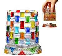 Generico Hand Painted Embossed Rotating Whiskey Glass, Old Fashioned Luxury Crystal Tumbler with Smooth Spin Design, Koi and Lotus Pattern Glass for Bourbon,Scotch,Liquor and Cocktail