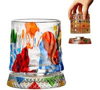 Generico Hand Painted Embossed Rotating Whiskey Glass, Old Fashioned Luxury Crystal Tumbler with Smooth Spin Design, Koi and Lotus Pattern Glass for Bourbon,Scotch,Liquor and Cocktail