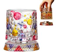 Generico Hand Painted Embossed Rotating Whiskey Glass, Old Fashioned Luxury Crystal Tumbler with Smooth Spin Design, Koi and Lotus Pattern Glass for Bourbon,Scotch,Liquor and Cocktail