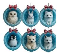 Generico Handcrafted Frosted Arctic-Style Animal Figurines for Christmas Tree Decorations, Charming Creature Figurine for Christmas Tree Hanging, Xmas Holiday Decor Gift (6PCS)