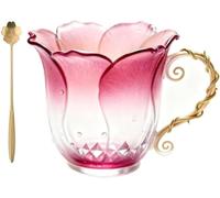 Generico Handcrafted Petal Cup with Vine Handle, Artistic Floral Ceramic Coffee Mug with Bloom-Shaped Design, Artistic Floral Elegant Nature Glass Mug for Women, Friends, Home Décor Gift (Color B)