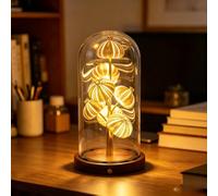 Generico Handcrafted Sea Urchin Shell Night Light,USB Rechargeable Touch Dimmable Warm Lamp,Sea Urchin Glass Dome Table Light with Wooden Base,Ocean Themed Gifts for Bedroom Living Room