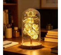 Generico Handcrafted Sea Urchin Shell Night Light,USB Rechargeable Touch Dimmable Warm Lamp,Sea Urchin Glass Dome Table Light with Wooden Base,Ocean Themed Gifts for Bedroom Living Room