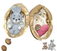 Generico Handmade Crochet Animal in Walnut Shell, Miniature Rabbit & Bear Crochet Animal Kit in Walnut Shells, Hug Cute Easter Giving