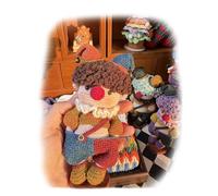 Generico Handmade Crochet Clown Amigurumi Doll, Multicolour Yarn, Curly Hair with Jester Hat and Bells, Ruffled Collar, Keychain and Ornament, Gift for All Ages. (Style 1)