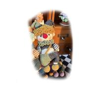 Generico Handmade Crochet Clown Amigurumi Doll, Multicolour Yarn, Curly Hair with Jester Hat and Bells, Ruffled Collar, Keychain and Ornament, Gift for All Ages. (Style 4)