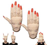 Generico Handmade Giant Hand Crochet Balaclava,Realistic Finger Knit Face Mask with Red Nails,Soft Breathable Unisex Cosplay Headwear