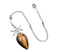 Generico Handmade Teardrop Triple Moon Pendulum Necklace Crystal Dowsing Pendant with Chain for Divination and Spiritual Guidance(Tiger’s Eye)