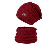 Generico Hat And Scarf 2pc Set Hood Ski Over Windproof Plush Hood Fuzzy Ski Winter Adjustable Women Men Capello per Compleanno (Wine, One Size)