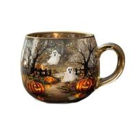 Generico Haunted Path Halloween Mug,Cute Ghost Pumpkin Glass Coffee Cup,Spooky Fall Pumpkin Ghost Cup for Halloweens Gifts, Fall Decor(2PCS) (1PCS)